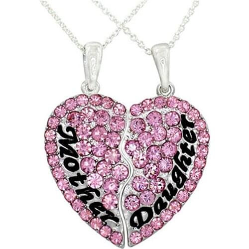 Pink Rhinestone Mother Daughter Heart Best Friend Forever Mom & Daughter Necklace Set Mothers Day Mother Birthday