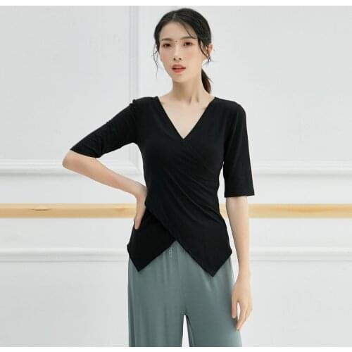 Latin Dancing Yoga Practice Shirt Women Costume Top Cross-neck Ballroom Modern Tango Latin Training Shirts Female Dancewear Tops