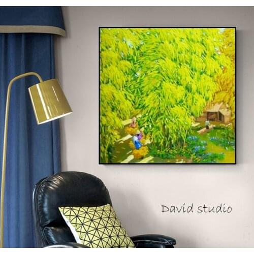 Hand Pained Knife Painting POP ART Tran Thu Huong Autuman in Vietnamese Art for Living Room Wall Decoration