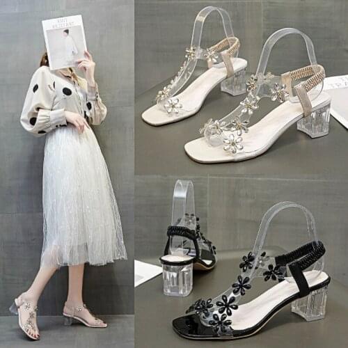 Fashion New Crystal Transparent Thick Hoof High Heels Flower Girl Sandals Wedding Shoes Bride Open Toe Women Shoes High Heel