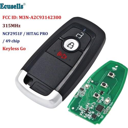 3 Buttons Smart Remote Key 315MHz NCF2951F/ ID49 Chip for Ford Edge Ecosport Explorer F-150 F250 F350 Fusion M3N-A2C93142300