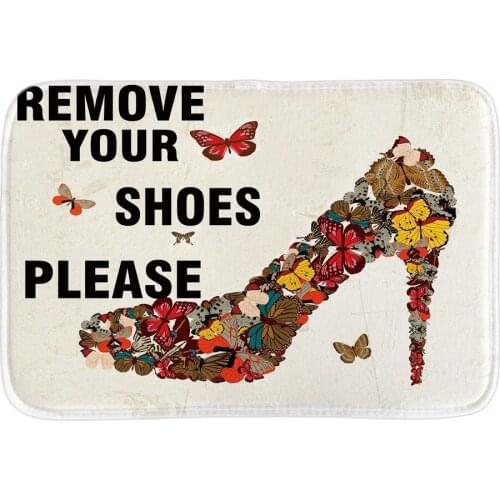 Remove Your Shoes Please Doormat Cartoon Butterfly High Heel Decor Door Mats For Home Indoor Outdoor Soft Short Plush Floor Mats