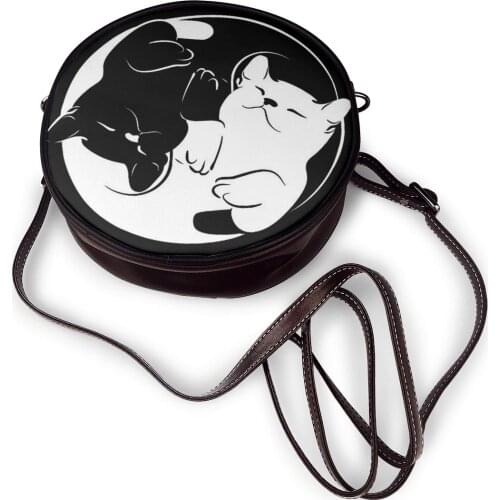 New Ying Yang Dog Crossbody Bags For Women PU Leather Round Handbags Women Bags Designer Women Shoulder Messenger Bag Sac A Main
