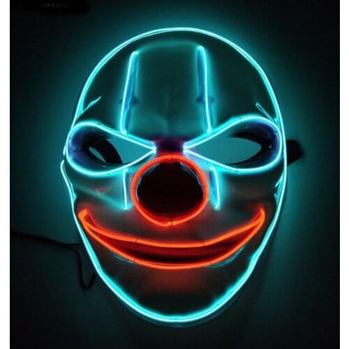 Glowing Red Nose Joker Mask Horror Clown EL Wire Mask For Halloween Christmas Party