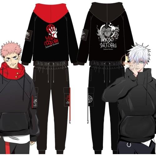 Anime Jujutsu Kaisen Cosplay Satoru Gojo Yuji Itadori Hoodies Sweatshirts Pullover Black Pants Autumn Spring Casual Wear Gift