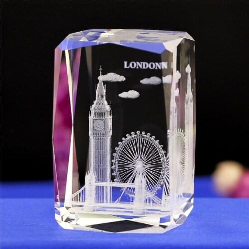 Home decoration crystal ornaments 3D laser engraving UK Big Ben travel commemorative gift car ornaments