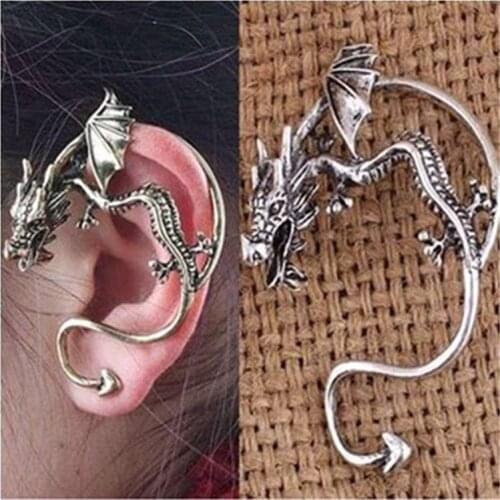 Vintage Cool Dragon Clip Earring, Gothic Punk Style Left Ear Cuff Ear-hook & Stud 3 Colors