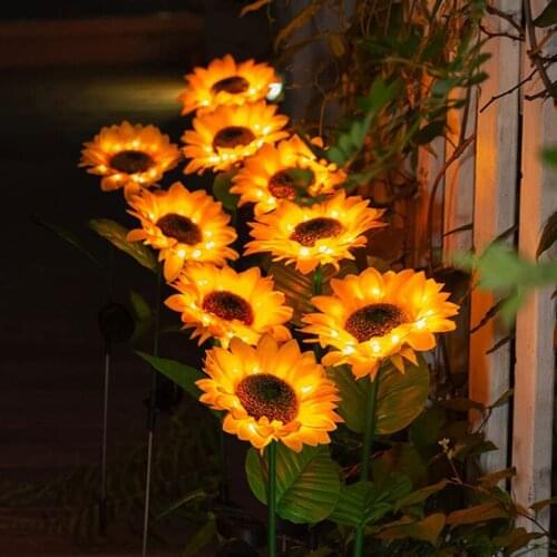 Waterproof Solar Sunflower Lawn Lights Outdoor Solar Power Pathway Patio Backyard Garden Decorative Landscape Lighting Lamp