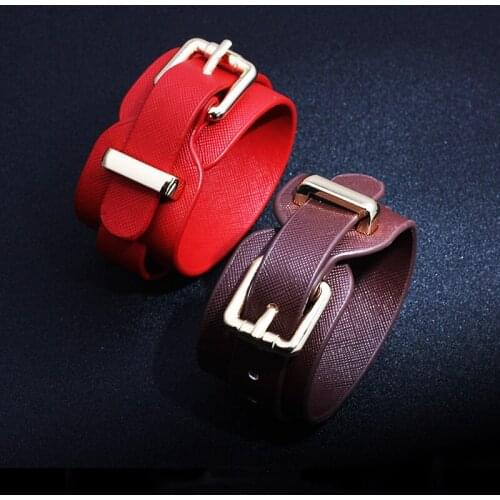 Top Quality Punk Style Double Layer Wide PU Leather Belt Buckle Bangle 3 Levels Adjustable Bracelets Men Women Jewelry