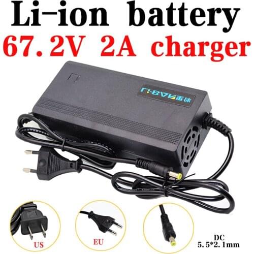 67.2V 2A Lithium Battery Charger for 16Series 60V Li-ion battery Electric scooter ebike Charger AC 100-240V DC5.5*2.1MM With fan