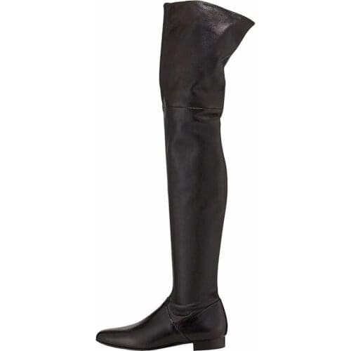 Womens Winter Long Boots Flat Over The Knee Boot Ladies Black PU Leather Boot Fashion Grey Faux Suede Large Size Woman Shoes
