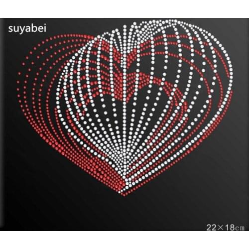 2pc/lot double color heart hot fix sticker iron on transfer patches hot fix rhinestone motif designs iron on applique for shirt
