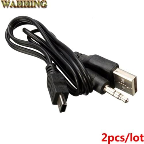 2pcs New Mini USB to USB Cable + 3.5mm Jack Adapter Audio Connecter Cable For Speakers Mp3 MP4 Black TR024