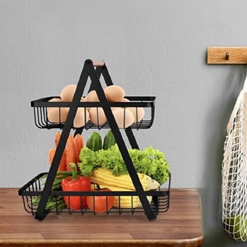 2-Tier Metal Fruit Basket Portable Kitchen Storage Countertop Shelf Rack for Fruits Vegetables Household Cosmetic Toiletries
