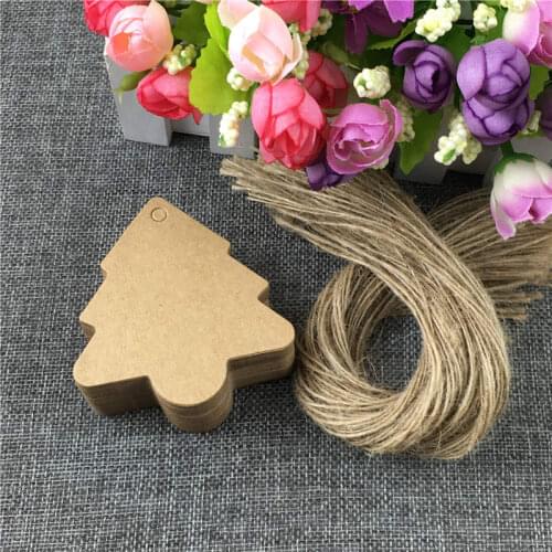 300pcs/lot+300pcs Strings Lovely Tree Shaped Card Kraft Label Paper Hanging Tag For Mothers' Day Festival Note Price Head Tags