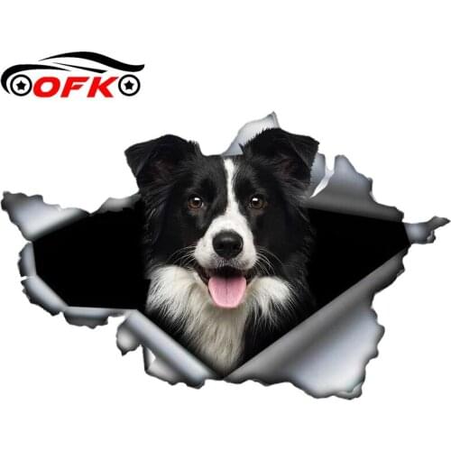 OFK BORDER COLLIE 3D Torn Car Sticker Original Design Vinyl Trunk Bumper Decoration Custom Decal 13cm X 10cm