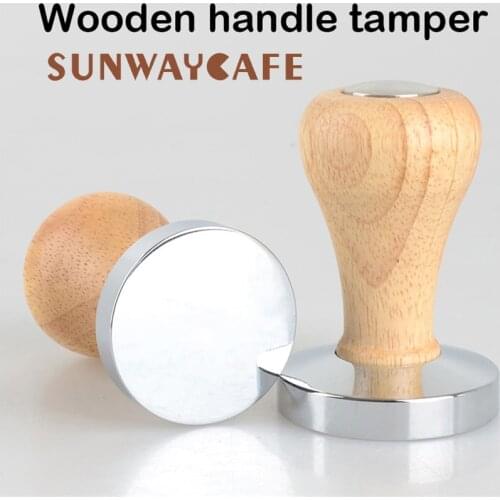 49/51/53/57.5/58mm Coffee Tamper Wooden Handle Stainless Steel Flat Base Espresso Powder Cafe Hammer Coffee Tools For Barista