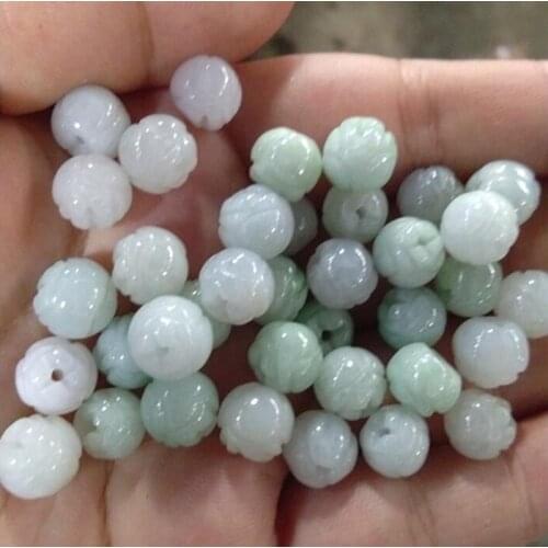 5PC Natural jade Emerald Lotus Bead6-13mm DIY Accessories Bangle Charm Jewellery Fashion Hand-Carved Luck Amulet