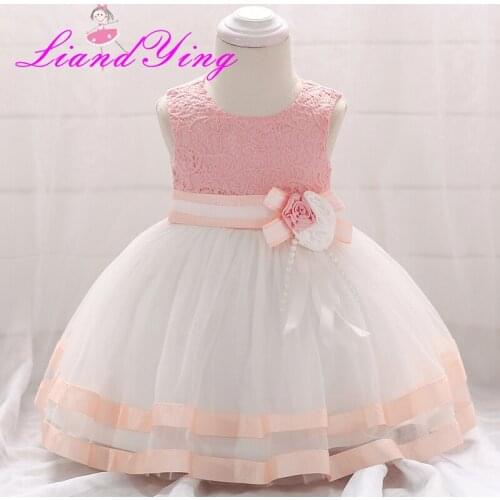Brand New Baby Girl Dresses Pink White Flower Bow Party Pageant Dress Little Kids Children Dress for Party Wedding Size 3M-2T