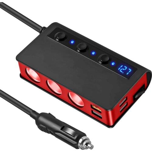 Car Power Adapter Cigarette Lighter Quick Charge 3.0 Car Charger 180W 12V/24V 3-Socket Splitter 4 Port USB Fast Charging Adapter