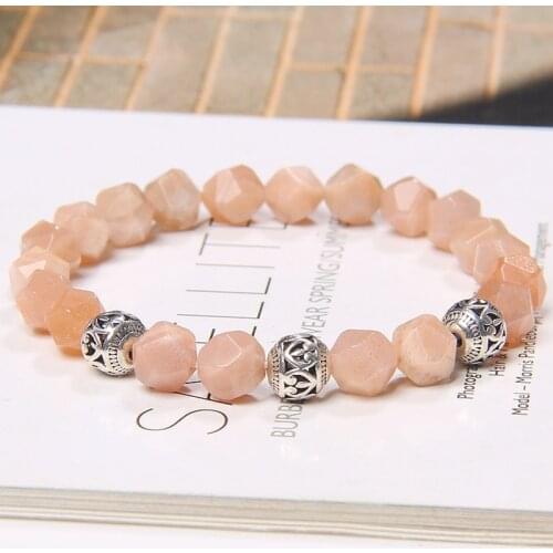 Natural Sunstone Geometric Faceted Beaded Bracelets For Women Men Tiger Eye Aquamarines Lapis Lazuli Personality Jewelry Pulsera