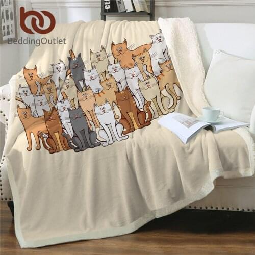 BeddingOutlet Cute Cats Sherpa Blanket for Kids Bedding Animal Cartoon Throw Blanket Brown Grey Plush Bedspread Dropshipping