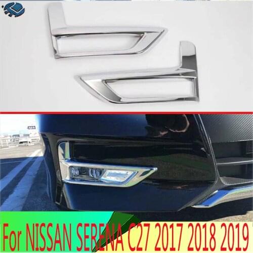 For NISSAN SERENA C27 2017 2018 2019 ABS Chrome Front Fog Light Lamp Cover Trim Molding Bezel Garnish Sticker