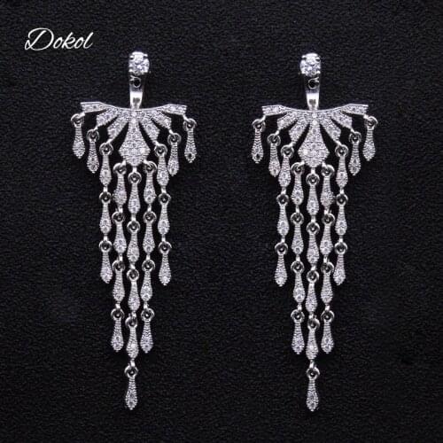 DOKOL Exquisite Tassel Earrings for Women Inlay Tiny AAA CZ Drop Earring Gorgeous Silver Color Jewelry Wedding Party DKE0153