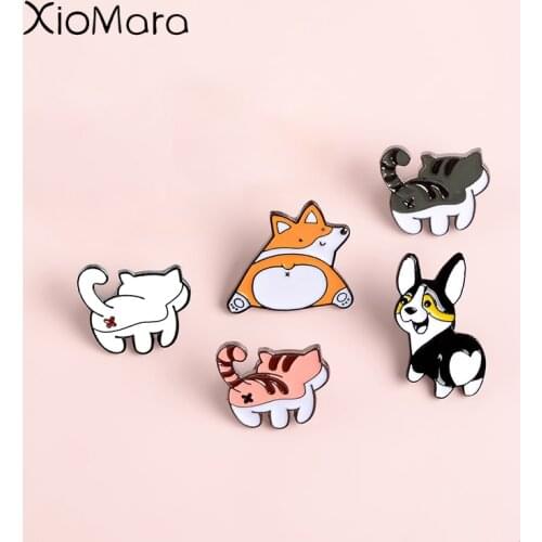 Lovely Butts Enamel Pins Collections Puppy Kitty Corgi Butts Dog Cat Pet brooches enamel pins Lapel pins For Animal Lover Gifts