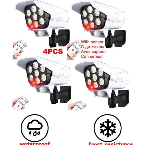 4pcs remote solar fake monitor dummy camera Light Powered Sunlight Outdoor Lamp Waterproof PIR Motion Sensor Street Garden Décor