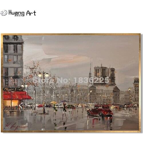 Pure Handmade City Landscape Oil Painting on Canvas for Living Room Wall Decoration High Quality Street Landscape Art Painting