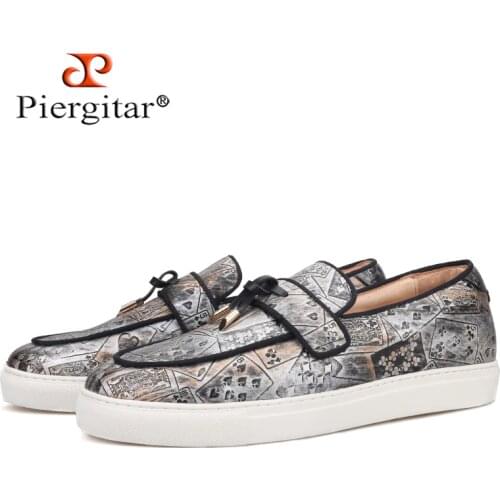 Piergitar Men Sneakers 2020 With Metal Tassel Sports Shoes For Male White Bottom Platform Shoes Playing Pard Printing