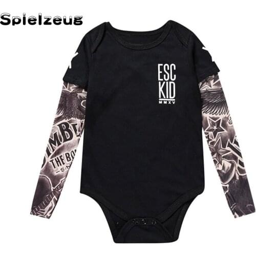 Newborn Toddler Baby Girls Boy Clothes Tattoo Letter Printed Long Sleeve Patchwork Romper Autumn Jumpsuit costume body bebes#p4