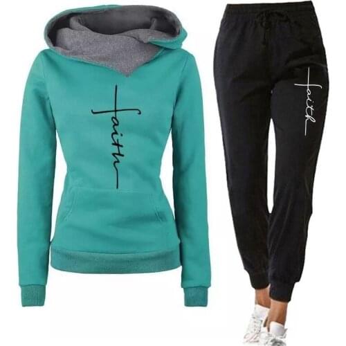 Two Piece Set Women Hoodies Pants Suit Female Tracksuit Harajuku Sweatshirt Full Length Trousers Casual Outfits Autumn Spring