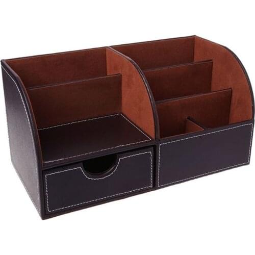 Leather Organizer Compartments Storage Multifunctional Office Desktop Box Business Card Pen Pencil Mobile Phone Holder