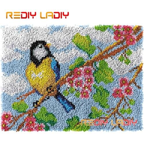 Latch Hook Rug Tit on a Branch Crocheting Tapestry Kits DIY Carpet Rug Chunky Yarn Needlework Knitted Floor Mat Hobby & Crafts