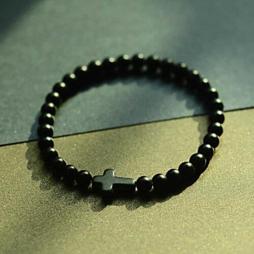 Trendy New type Frosted Bracelet Cross pine Stone Bracelet 8mm Matte Frosted Stone Elastic Bracelet