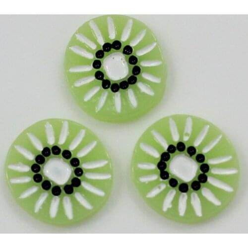 Novel Design Kiwi Fruit Slices Shape Green Fruit Cute Flat Back 14*16mm Resin Solid Bead for Kids DIY Decorations Ornamen