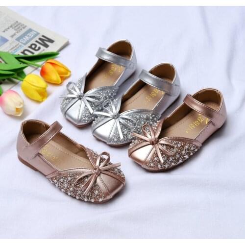 Girls Princess Shoes Fashion Velcro Leather Shoes Bow Slip Slip Shoes Soft Bottom Rhinestone New Korean Spring & Autumn RANMO