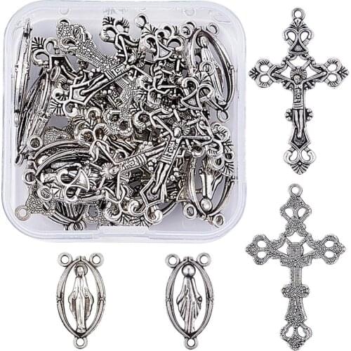 10 Sets/box Retro Crucifix Pendant Tibetan Style Christian Rosary Cross Sets For Necklace Handmade Making Component