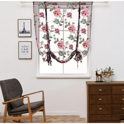 Roman Short Curtains Purple Floral Short Curtains Bedroom Kitchen Living Room Curtain Peony Girl Bedroom Curtain Home Decoration
