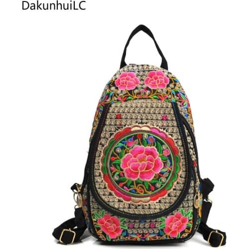 Chinese Hmong Boho Indian Thai Embroidery Brand Logo Backpack Handmade Embroidered Canvas Ethnic Travel Rucksack Sac a Dos Femme