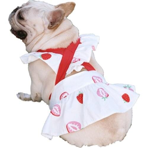 Sexy Sleeveless Large Dog Dress Summer Pet Clothes For French Bulldog Strawberry Female Dresses For Dogs Evening Party Skirt 1-6