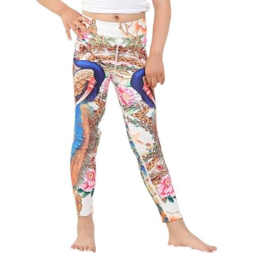 Chinese Style Print Girls Sport Leggings 3D Fast Dry Yoga Dance Pants