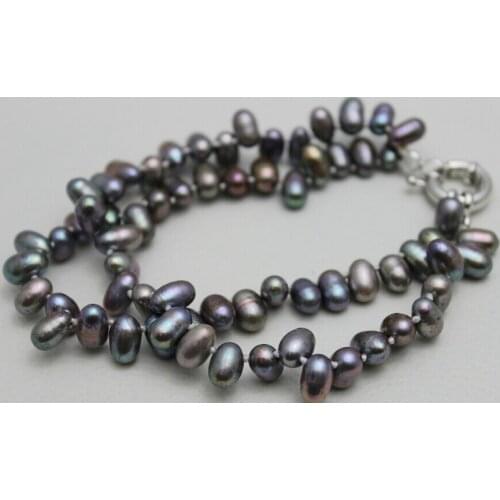 Wedding Woman Jewelry Pearl 2 Strand Bracelet 10mm Bright Black Gray Colors Baroque Natural Freshwater Pearl Bracelet