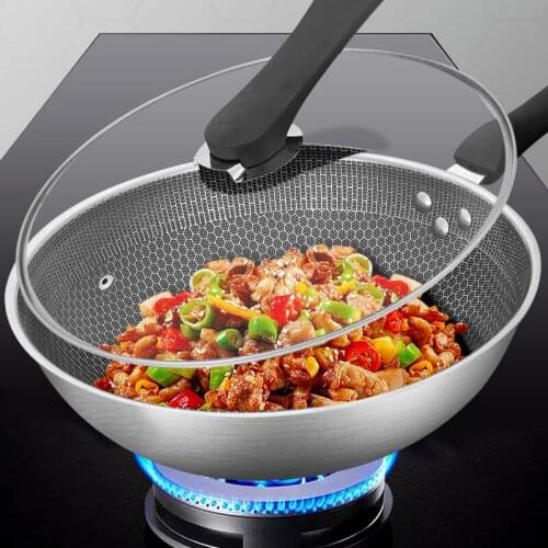 Honeycomb texture Stainless steel wok, evenly heated, uncoated non-stick pan, no stove, induction cooker pan