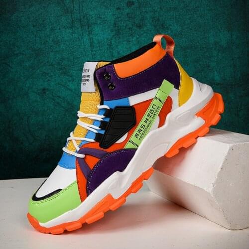 High Top Men Running Shoes Fashion Street Walking Sneakers Thick Sole Outdoor Male Sport Trainers Mix-color Man Shoes Winter 46