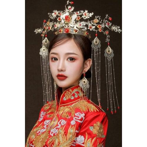 XinHuaEase Bridal Headdress New Chinese Traditional Style Fringes Antiquity Wedding Toast Suit Hanfu Accessories Performance