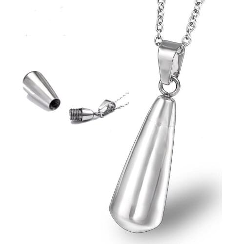 Stainless Steel Jewelry Water Drop Perfume Bottle Locket Pendant Pet Cremation Memorial tear Put In Ashes Urn Holder Necklace