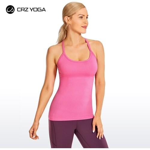 CRZ YOGA Womens Seamless Sports Tank Tops Build in Bra Y Racer Back Workout Yoga Shirt